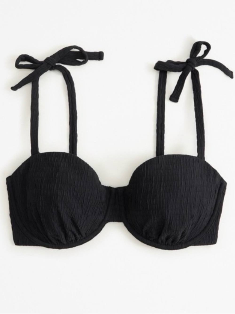 Abercrombie & Fitch Black Textured Underwire Tie- Strap Bikini Top Curve Love S